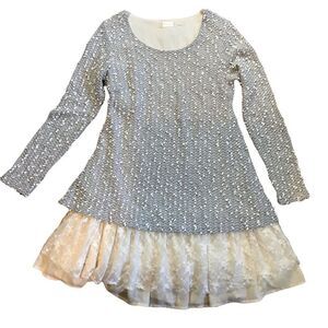 Altar’d State SZ Small Dress/top ruffles Gray off white Lace boho